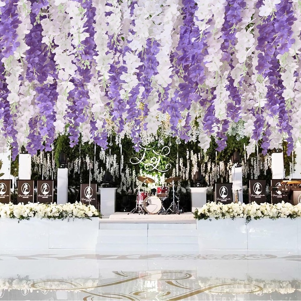 250+ purple and 50 white hanging wisteria
